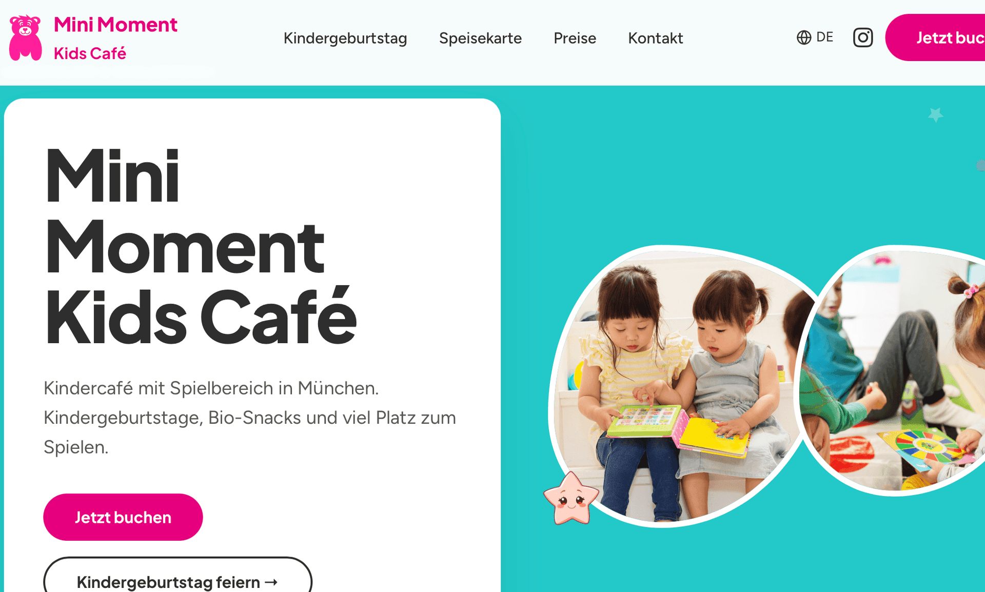Website für Mini Moment Kids Café von Arvello München