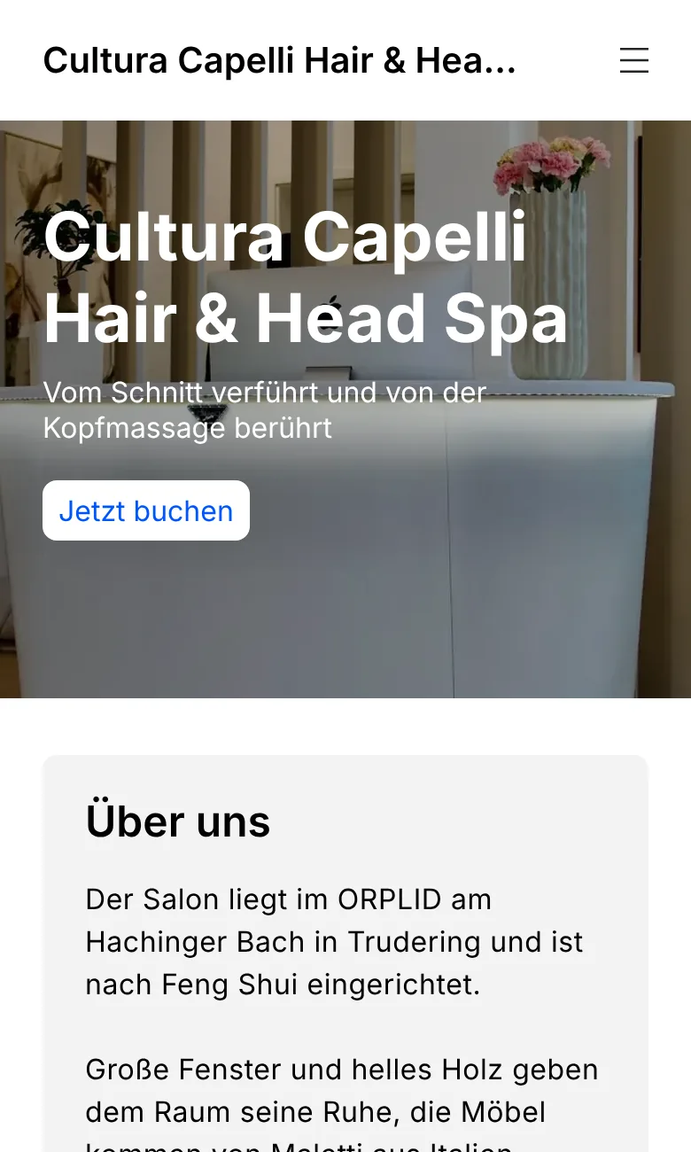 Frühere Vorlagenseite von Cultura Capelli Hair & Head Spa vor der Neugestaltung