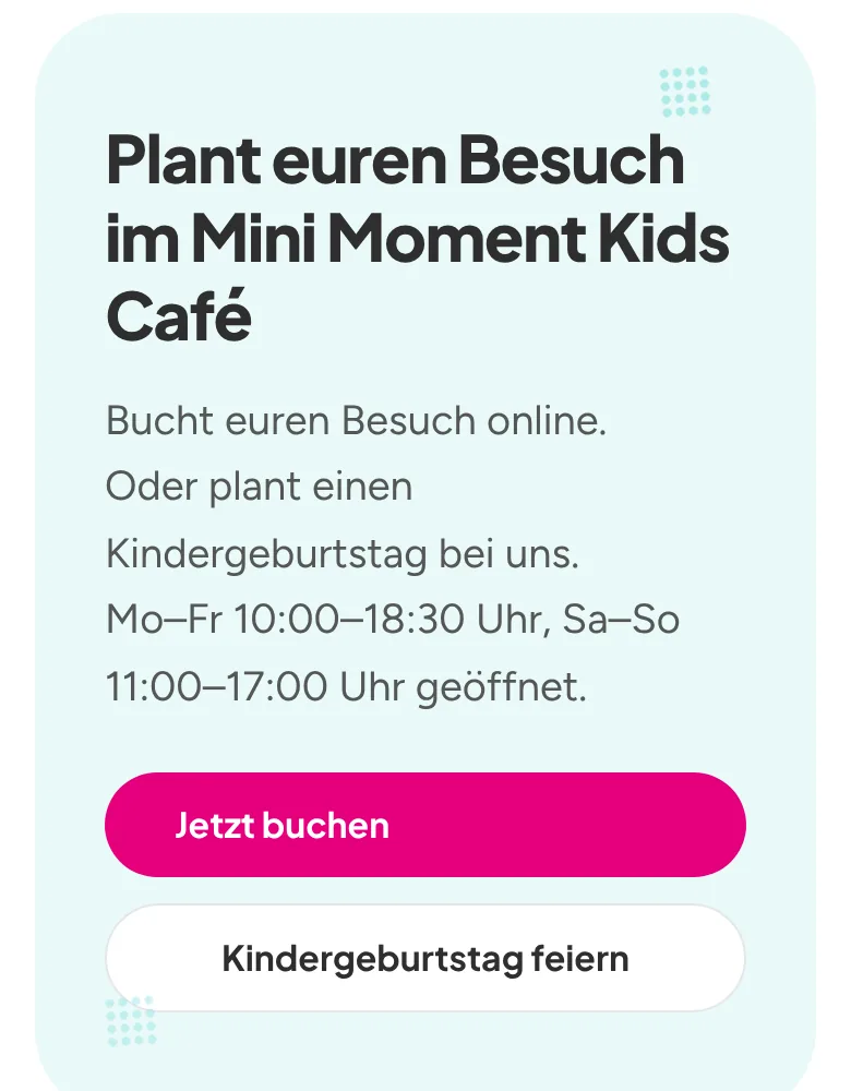 Buchungsbereich der Website von Mini Moment Kids Café, erstellt von Arvello